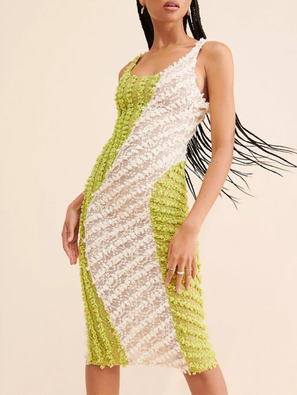 Selva Negra Green White Colorblock Mesh Bodycon Dress Size XL